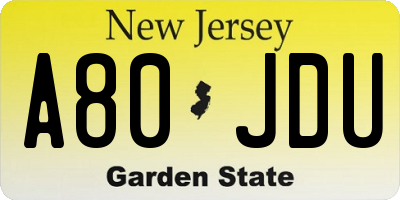 NJ license plate A80JDU