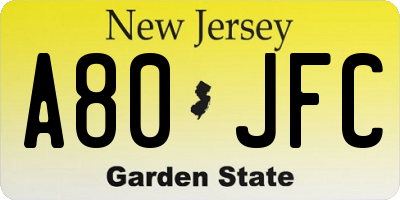 NJ license plate A80JFC