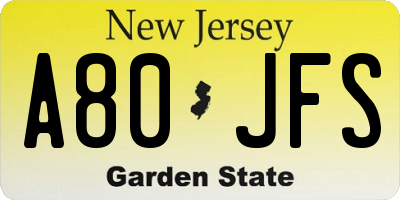 NJ license plate A80JFS