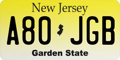 NJ license plate A80JGB