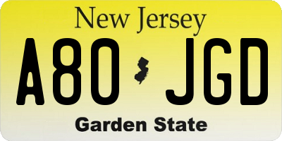 NJ license plate A80JGD