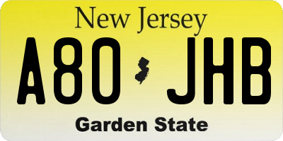 NJ license plate A80JHB