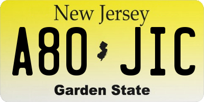NJ license plate A80JIC