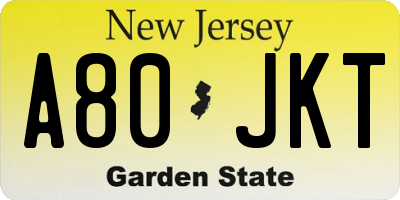 NJ license plate A80JKT