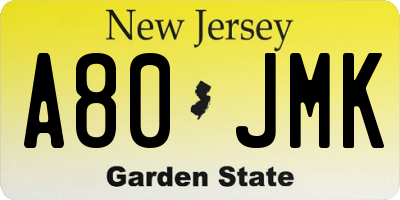 NJ license plate A80JMK
