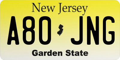 NJ license plate A80JNG