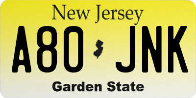 NJ license plate A80JNK