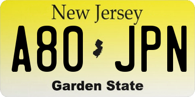 NJ license plate A80JPN