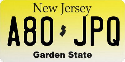 NJ license plate A80JPQ