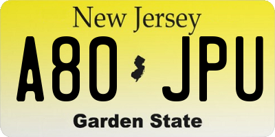 NJ license plate A80JPU