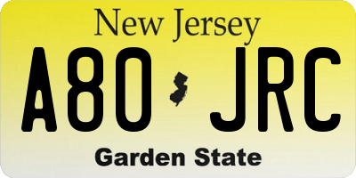 NJ license plate A80JRC
