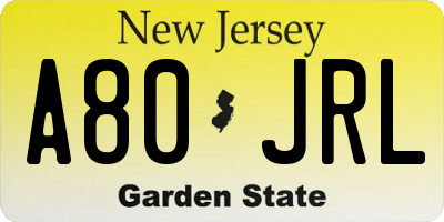 NJ license plate A80JRL