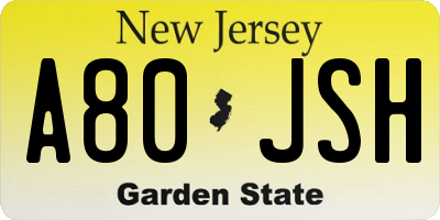 NJ license plate A80JSH