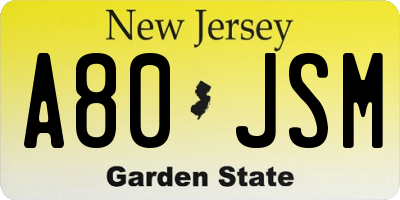NJ license plate A80JSM