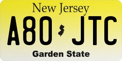 NJ license plate A80JTC