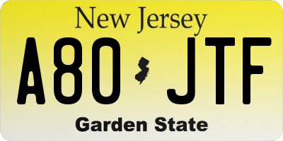 NJ license plate A80JTF