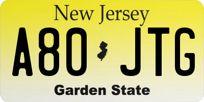 NJ license plate A80JTG