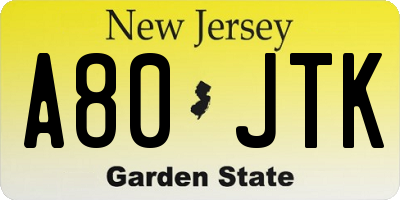 NJ license plate A80JTK