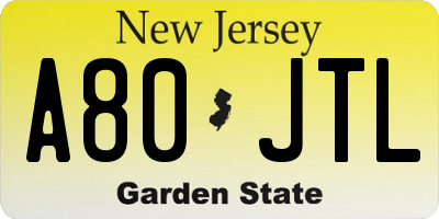 NJ license plate A80JTL