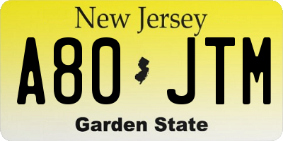 NJ license plate A80JTM