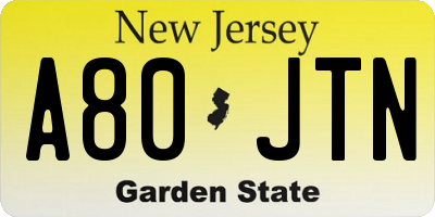NJ license plate A80JTN