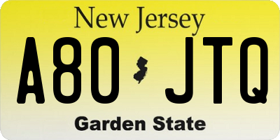 NJ license plate A80JTQ
