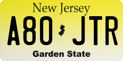 NJ license plate A80JTR