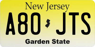 NJ license plate A80JTS
