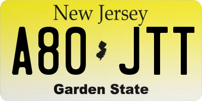NJ license plate A80JTT
