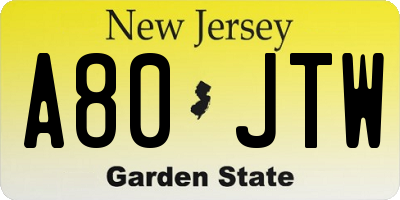 NJ license plate A80JTW