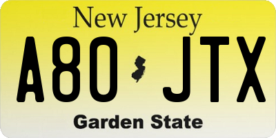 NJ license plate A80JTX