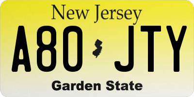 NJ license plate A80JTY