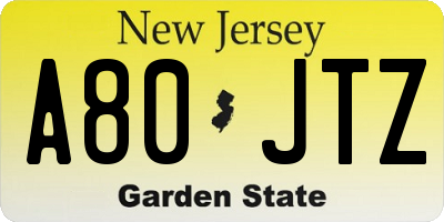 NJ license plate A80JTZ
