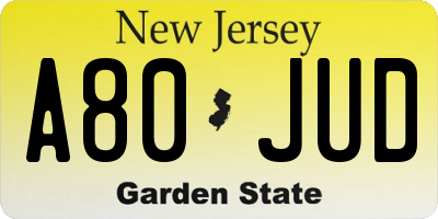 NJ license plate A80JUD