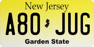 NJ license plate A80JUG