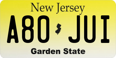 NJ license plate A80JUI