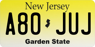 NJ license plate A80JUJ