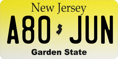 NJ license plate A80JUN