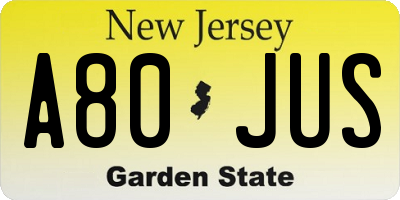 NJ license plate A80JUS