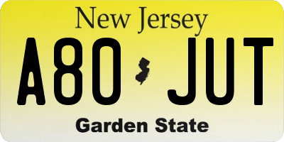 NJ license plate A80JUT