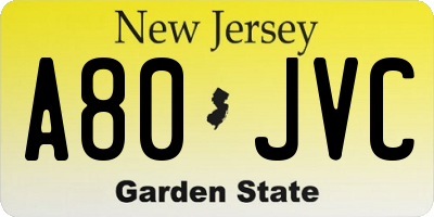 NJ license plate A80JVC
