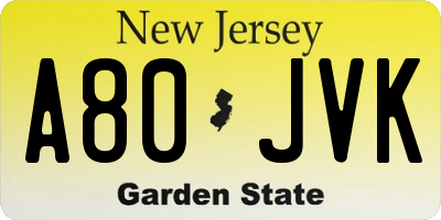 NJ license plate A80JVK