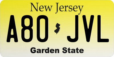 NJ license plate A80JVL