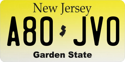 NJ license plate A80JVO