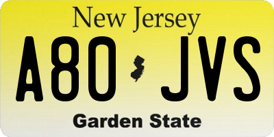 NJ license plate A80JVS