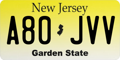 NJ license plate A80JVV