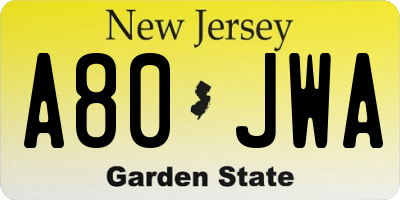 NJ license plate A80JWA