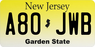NJ license plate A80JWB