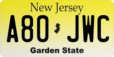 NJ license plate A80JWC