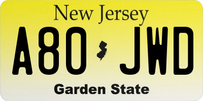 NJ license plate A80JWD